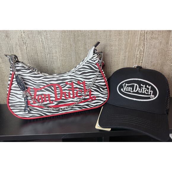 Von Dutch Handbags - NEW Chic Von Dutch Zebra Shoulder Bag & Trucker Hat Bundle